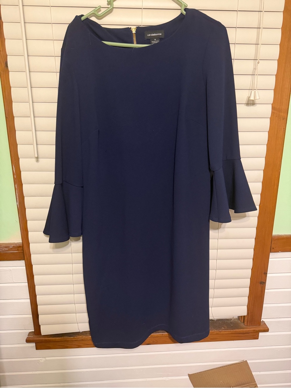 Navy Bell-Sleeve Shift Dress